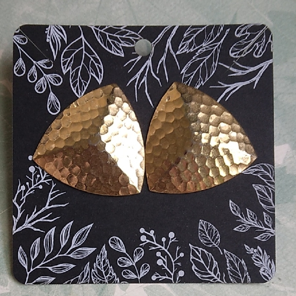 Vintage Gold Triangle Hammered Metal Statement Stud Earrings